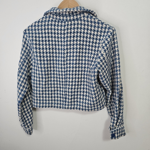 DOLAN Houndstooth Jacket XS Blue White Tweed Feel Cropped Anthropologie - Picture 11 of 12